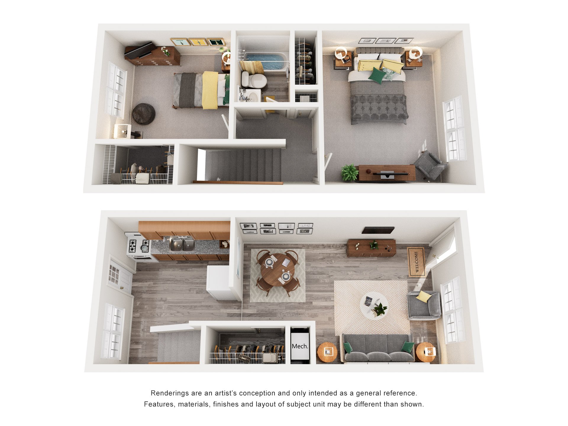 Floor plan for 2 beds, 1 bath, 886 sqft